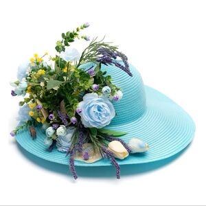 August Hats Aqua Floral Embellished Hat rare